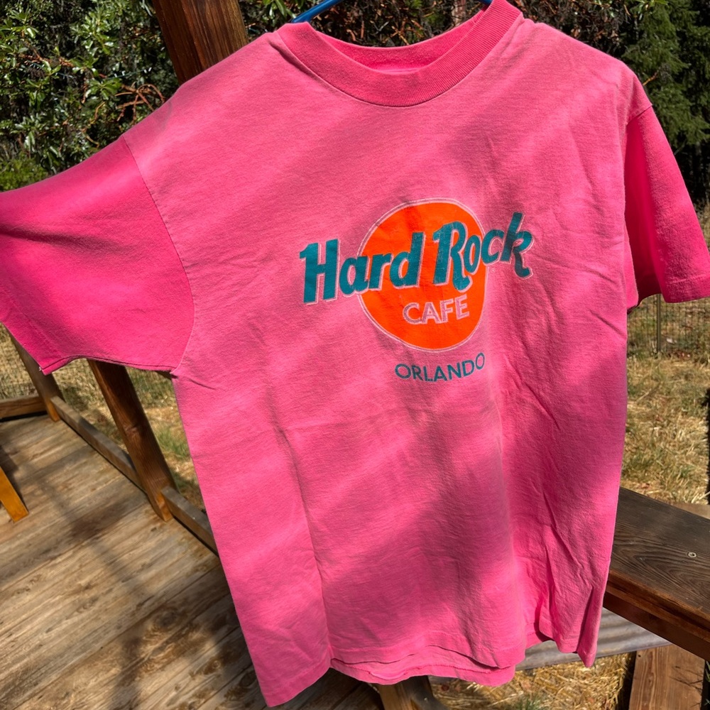 Vintage 90s Hard Rock Cafe  neon pink “Save the Planet” single stitch TShirt— M